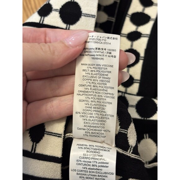 Tory Burch Jaquard Midi Polo Dress Black White Dots Belted Pleated A Line Size M - Picture 7 of 8